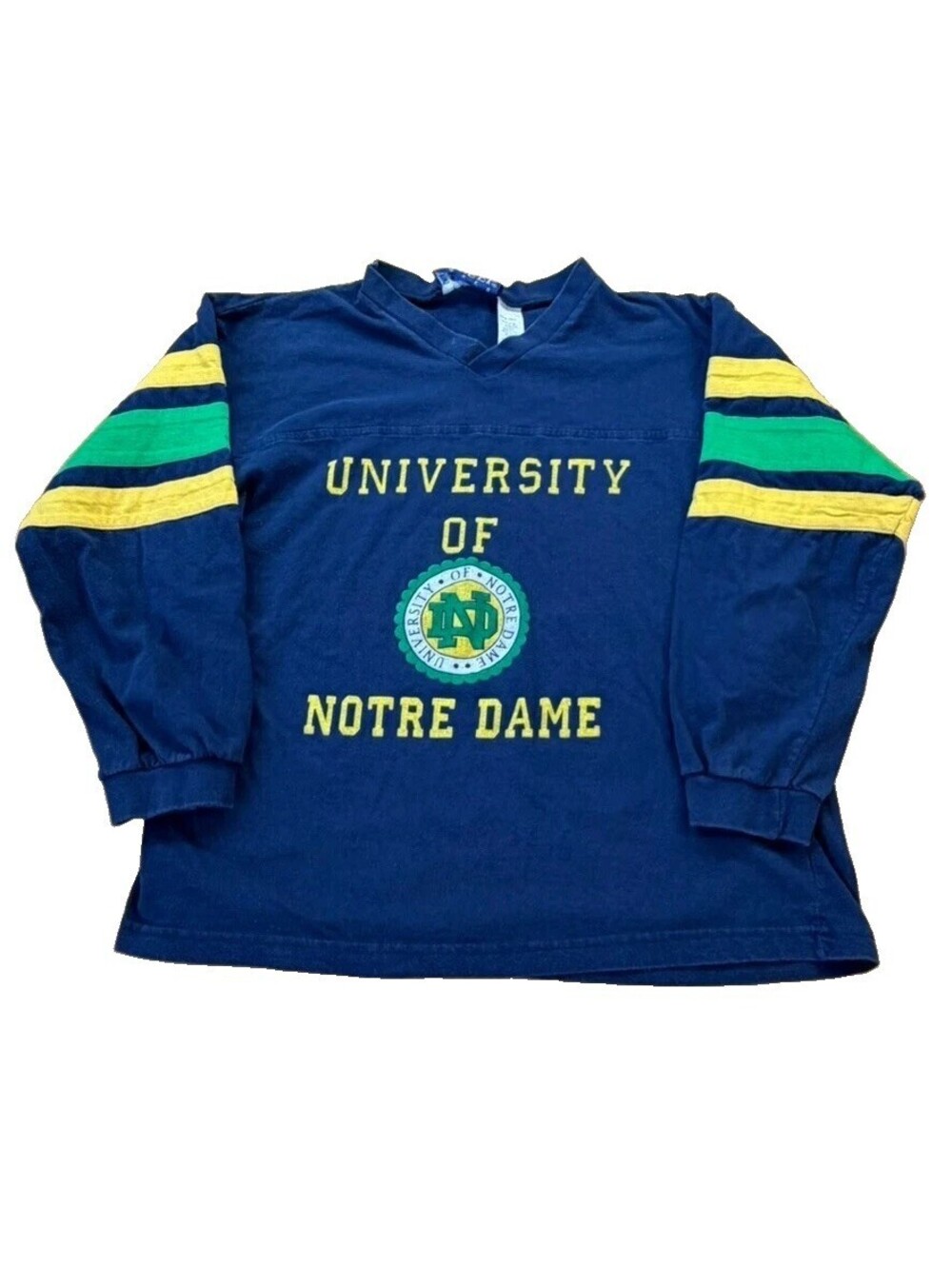Vintage 90s Notre Dame Irish Long Sleeve Jersey Tee Striped Sleeves Sz M